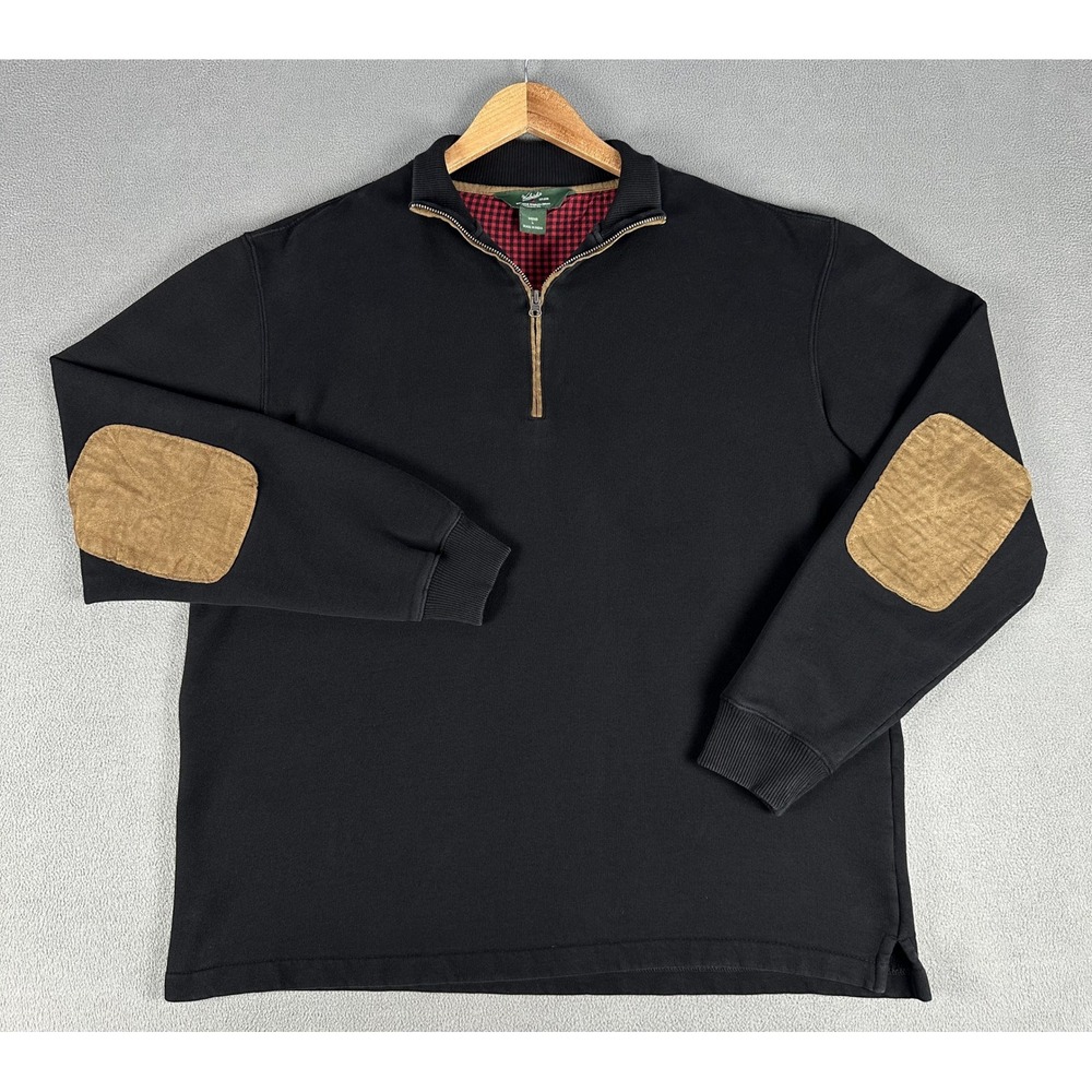 Woolrich Quarter Zip Sweater Mens Large Black Elbow Patch Outdoor Minimalist